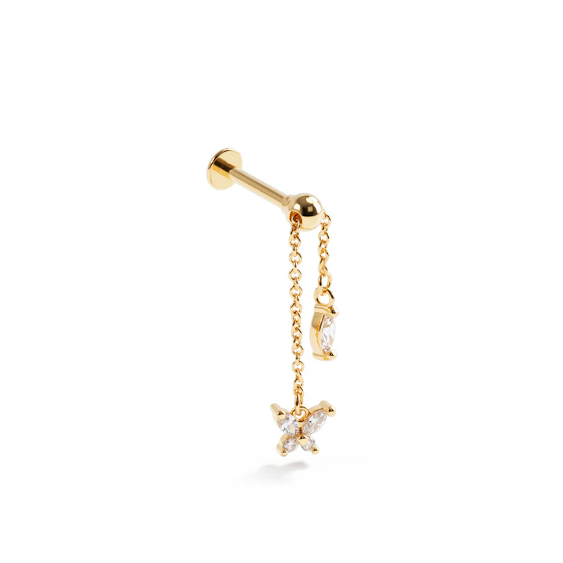 Moveable chain titanium labret with butterfly