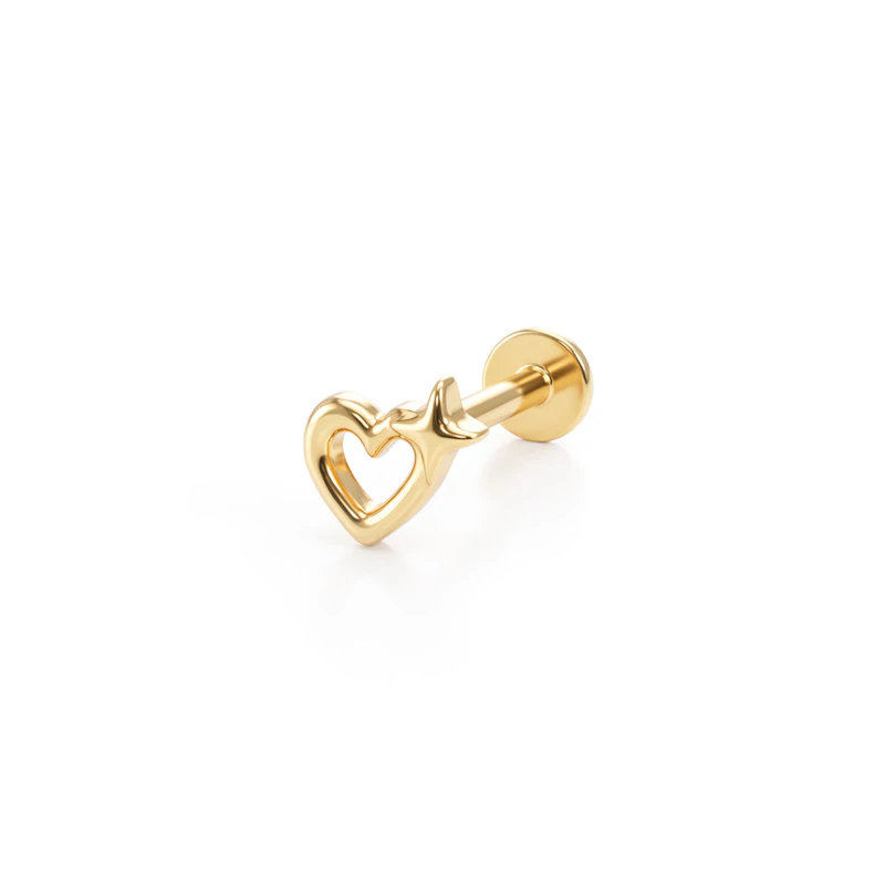 Hollow heart with star labret in titanium