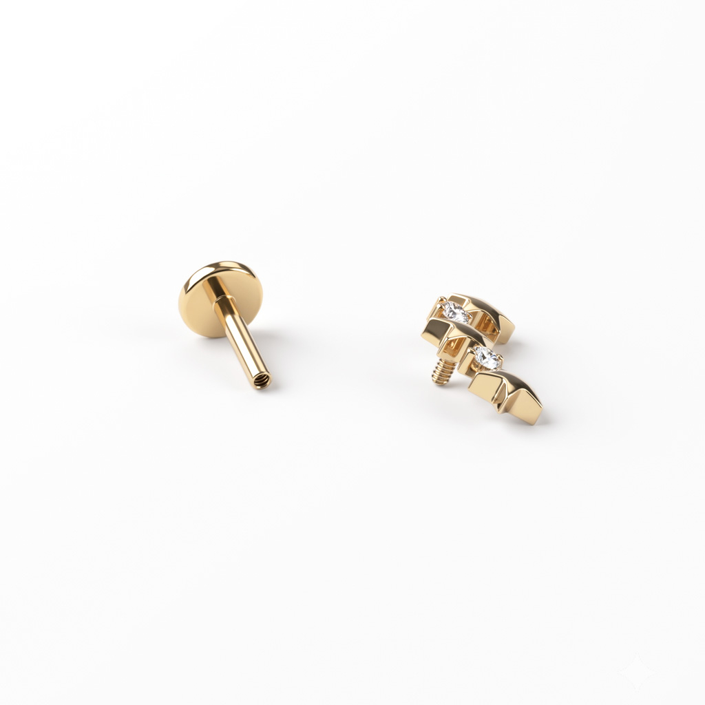 Alternating stars and stone labret in titanium