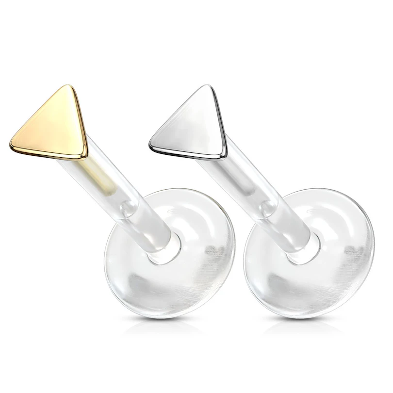 Labret with triangular bead made of 14k gold
