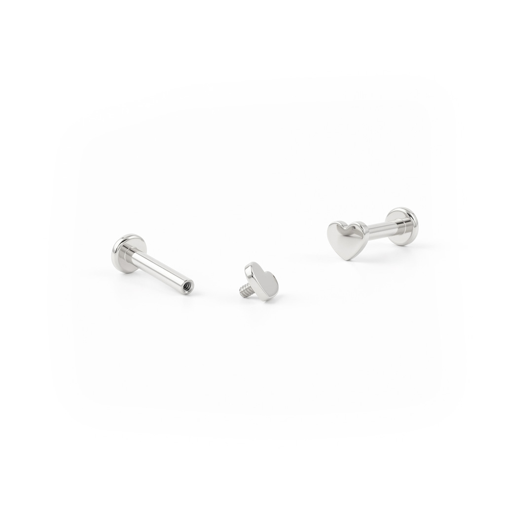 Labret made of titanium with internally threaded top in different designs