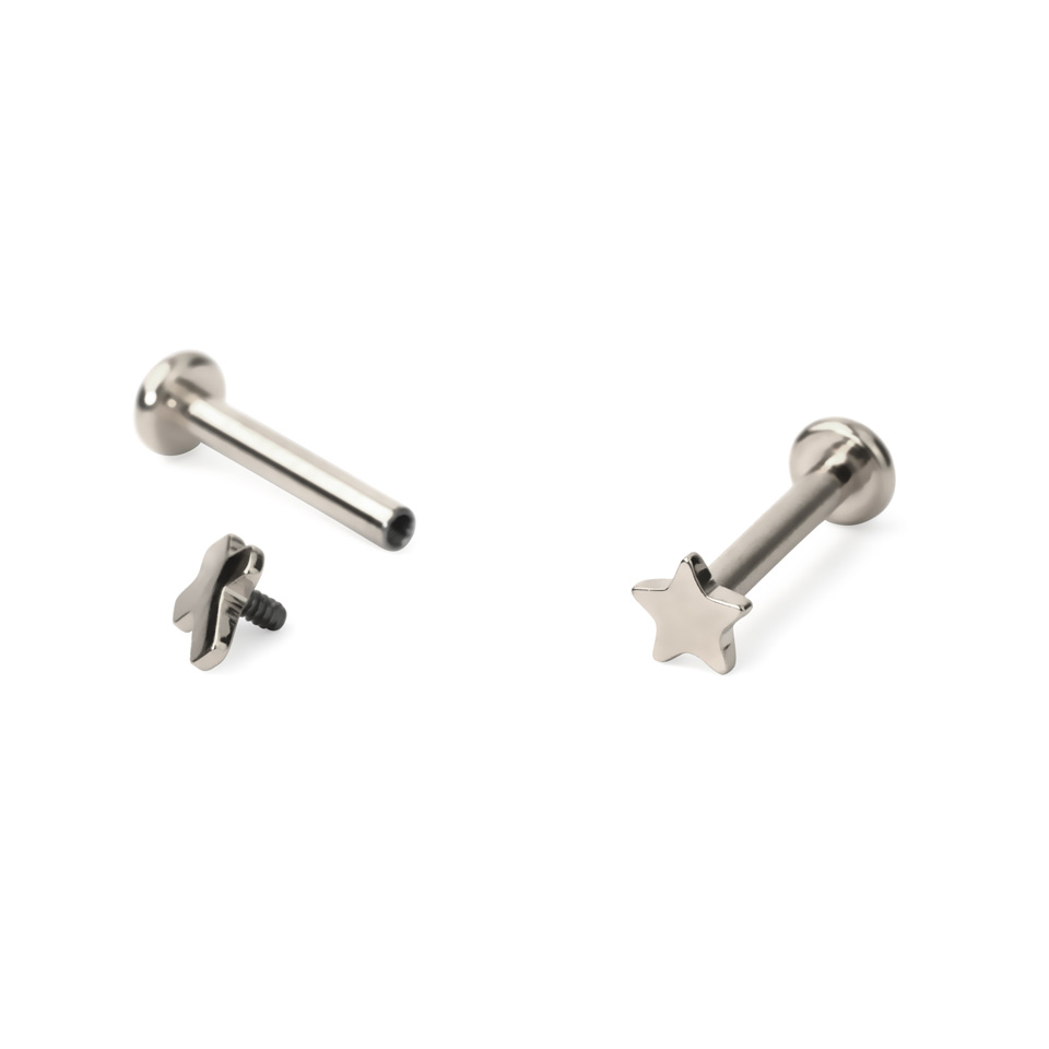 Labret made of titanium with internally threaded top in different designs