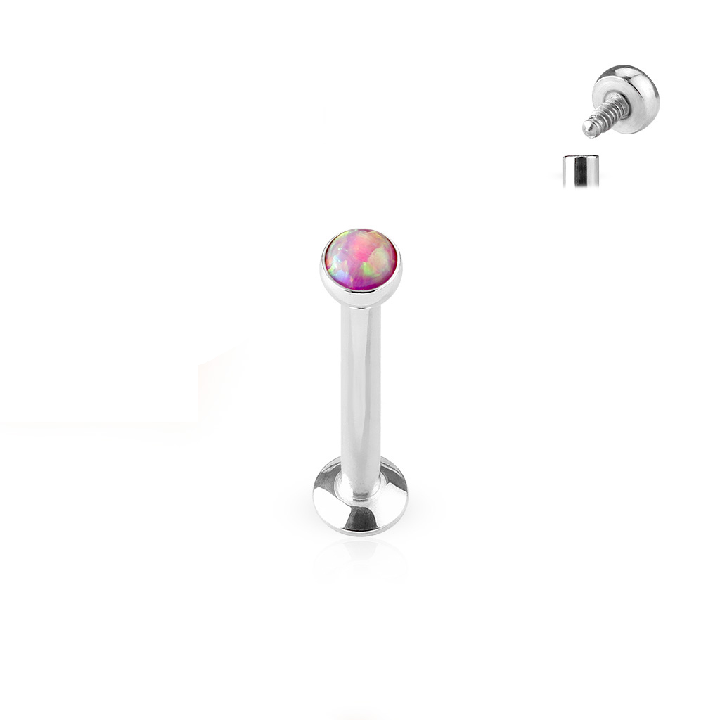 Labret with internally threaded post and opal stone