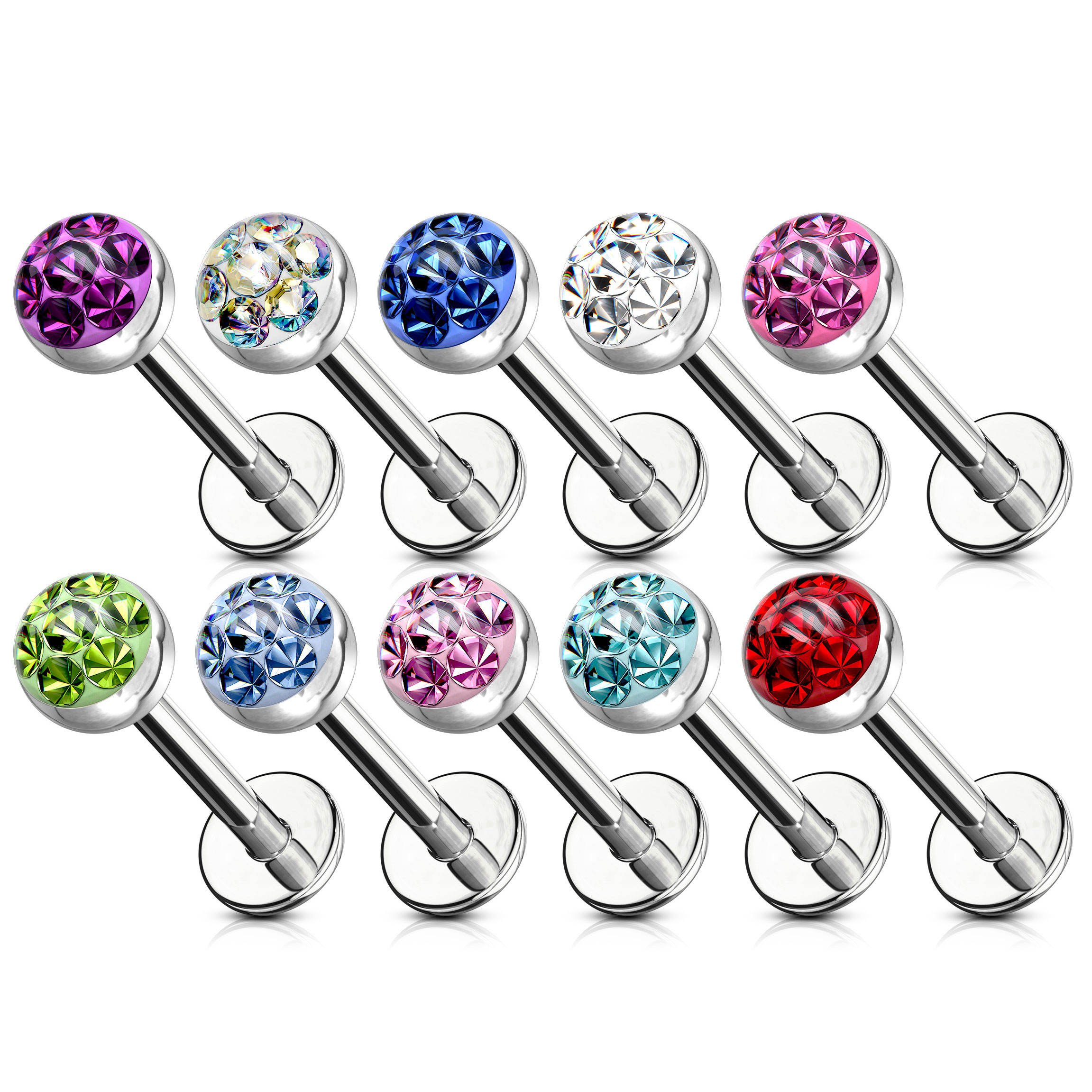 Labret with crystal gem dome top