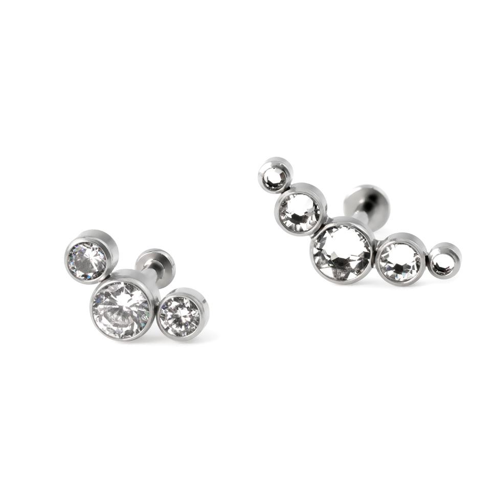 Titanium push-in labret with 3 or 5 stones