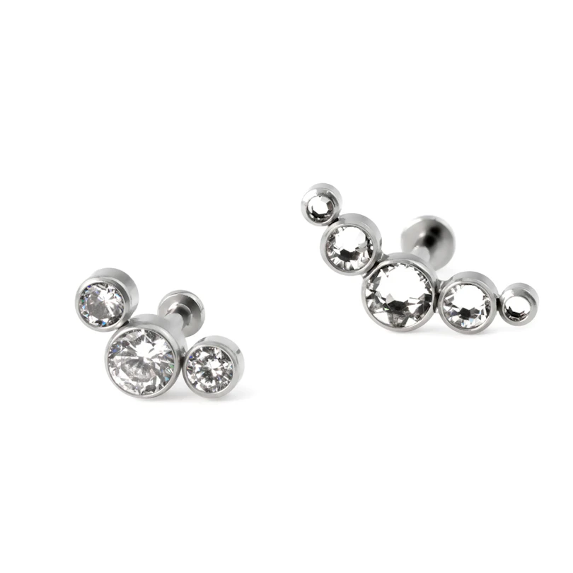 Titanium push-in labret with 3 or 5 stones