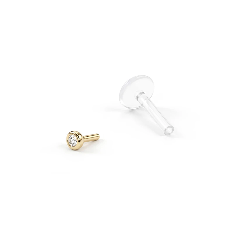 Labret with jeweled 14k gold top and ptfe post