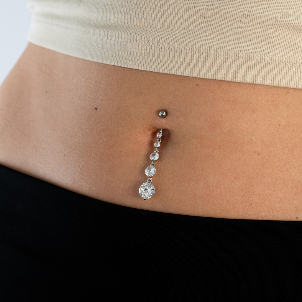 Belly button ring with long dangle