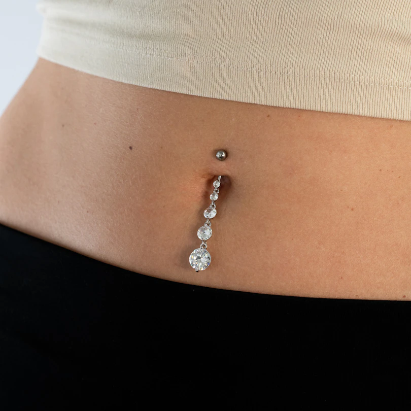 Belly button ring with long dangle