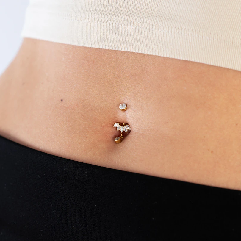 Titanium belly ring with marquise stones and dangle