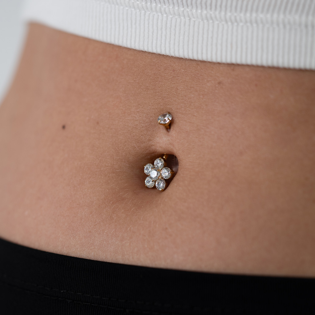 Titanium belly ring with simple flower