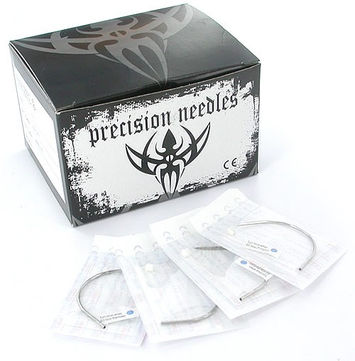 Curved sterile piercing needle