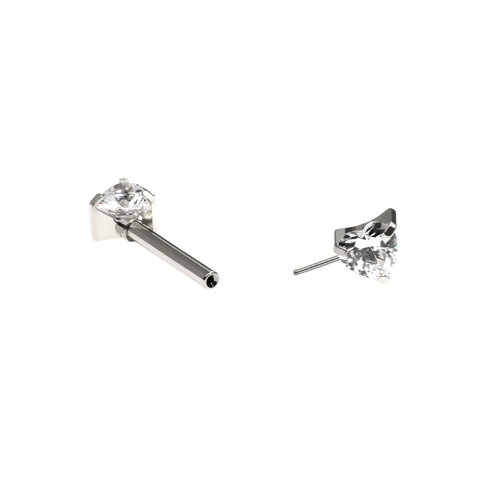 Titanium nipple barbell with heart shaped CZ stones