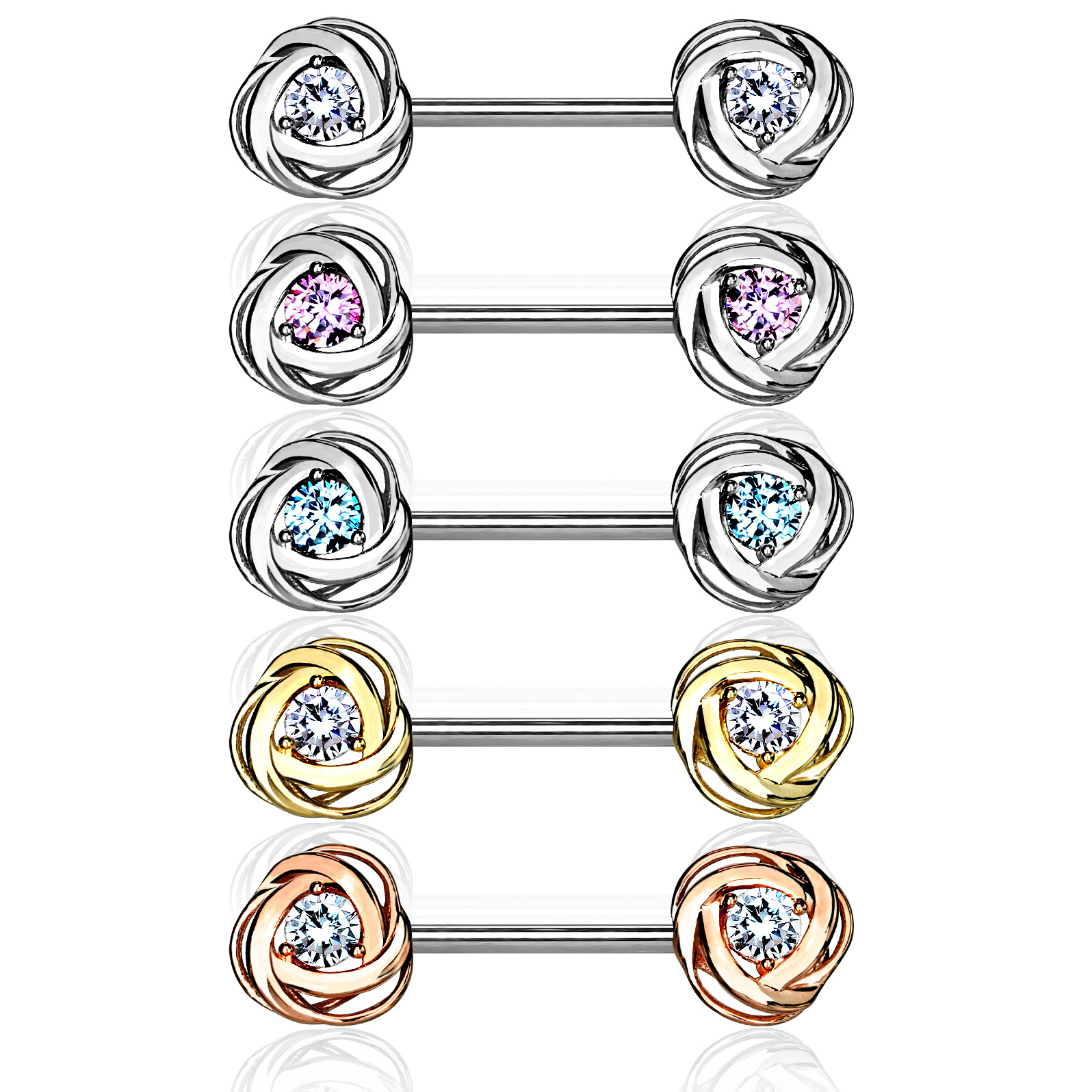 Nipple barbell with stones and roses