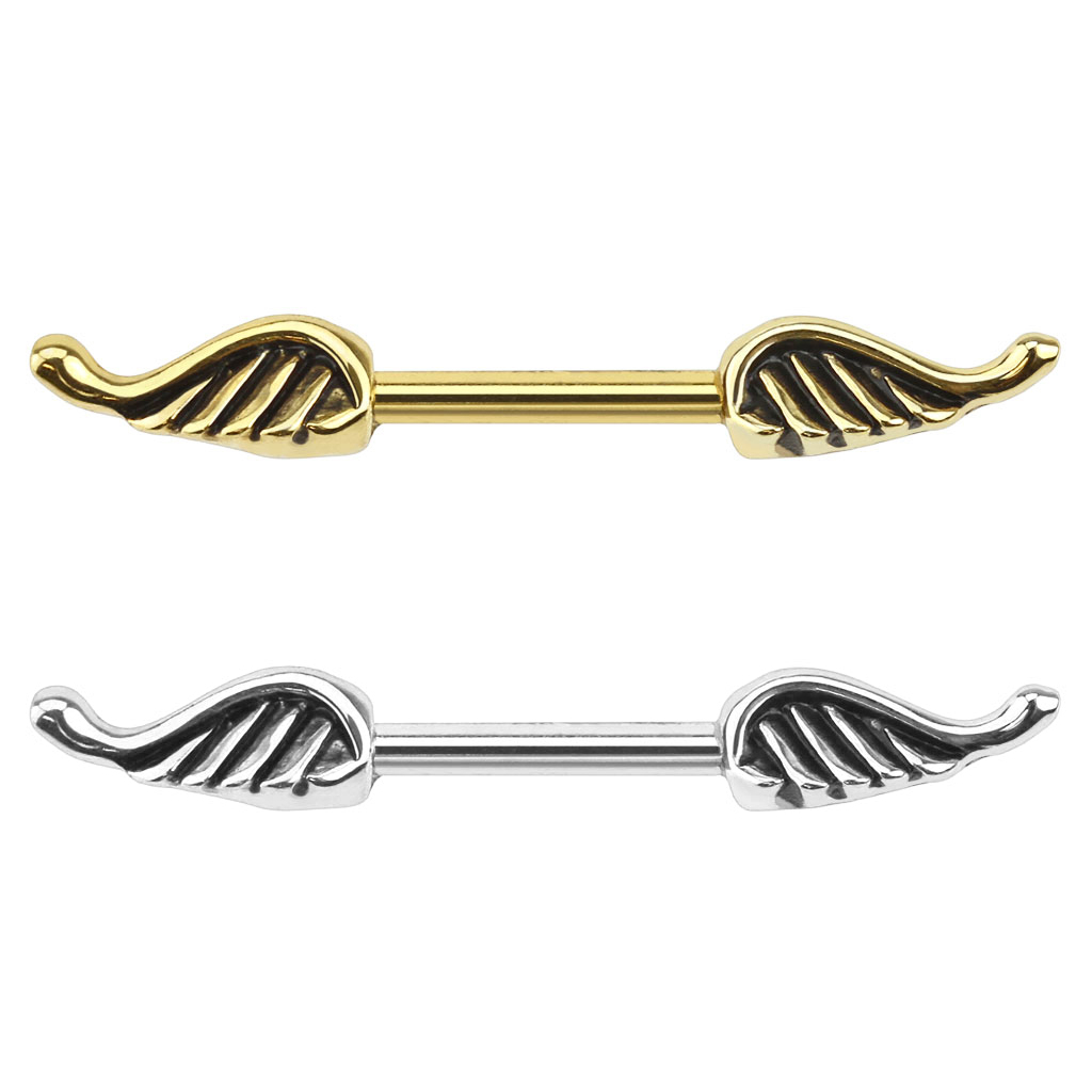Nipple barbell with angel wings