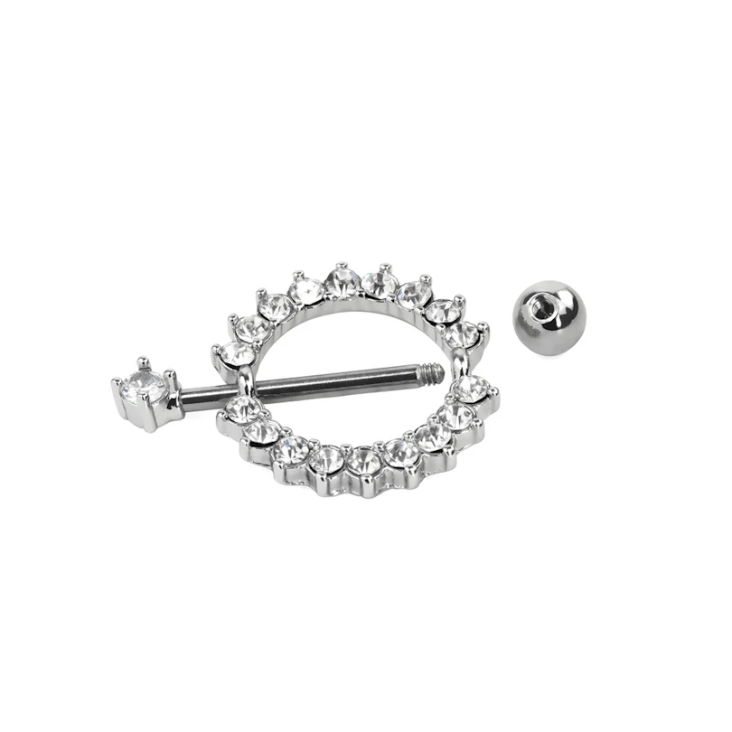 Nipple shield in round shape with clear gems