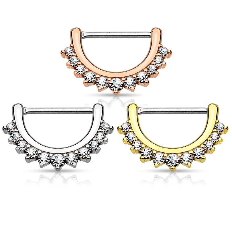 Nipple clicker with jeweled edge in half moon