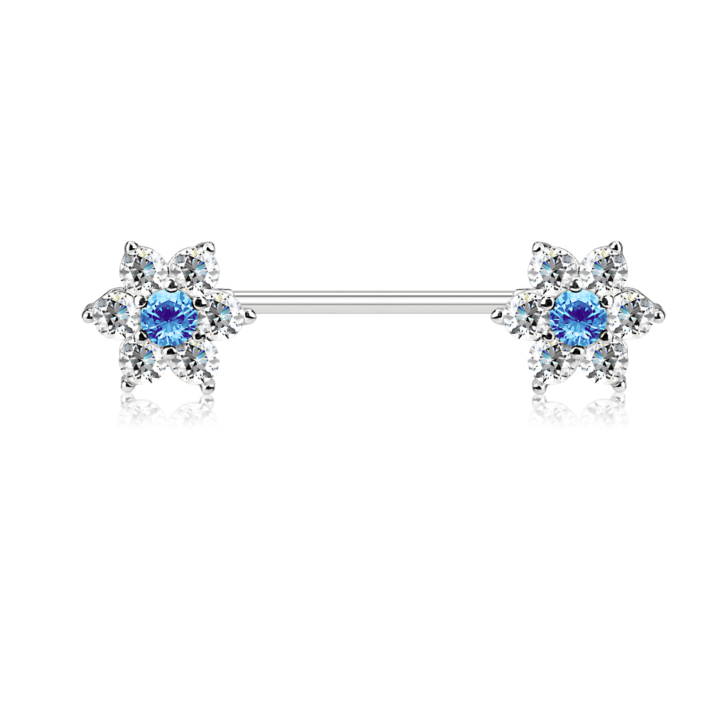 Nipple barbell with studded flower