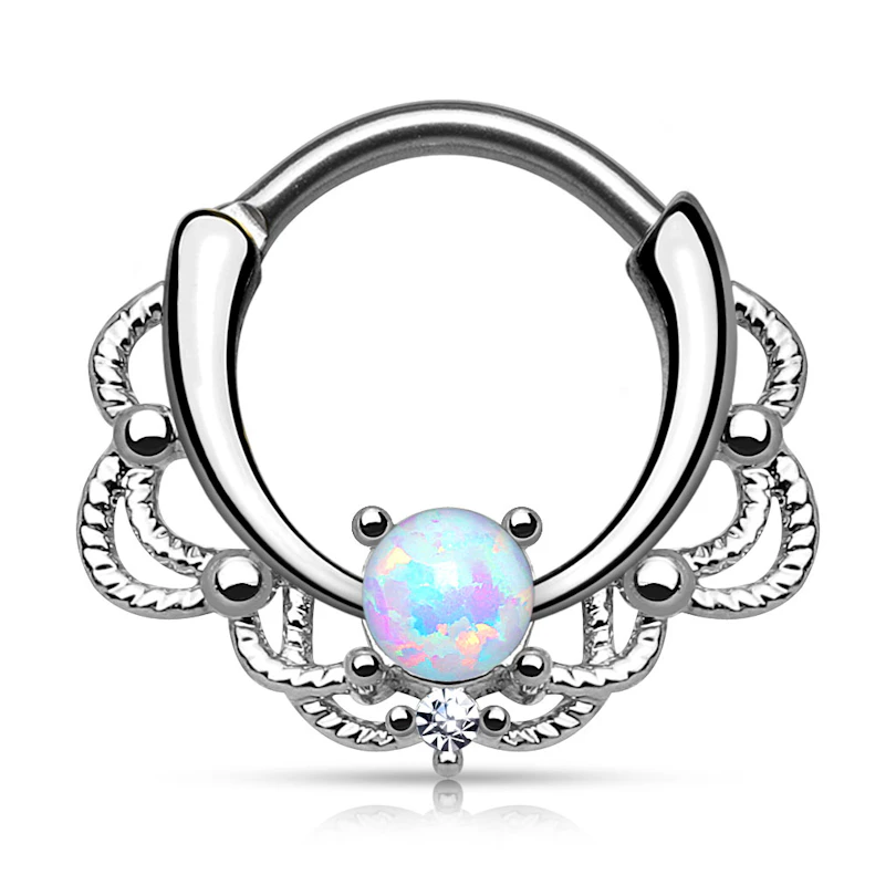 Septum clicker with opal stone and chain design