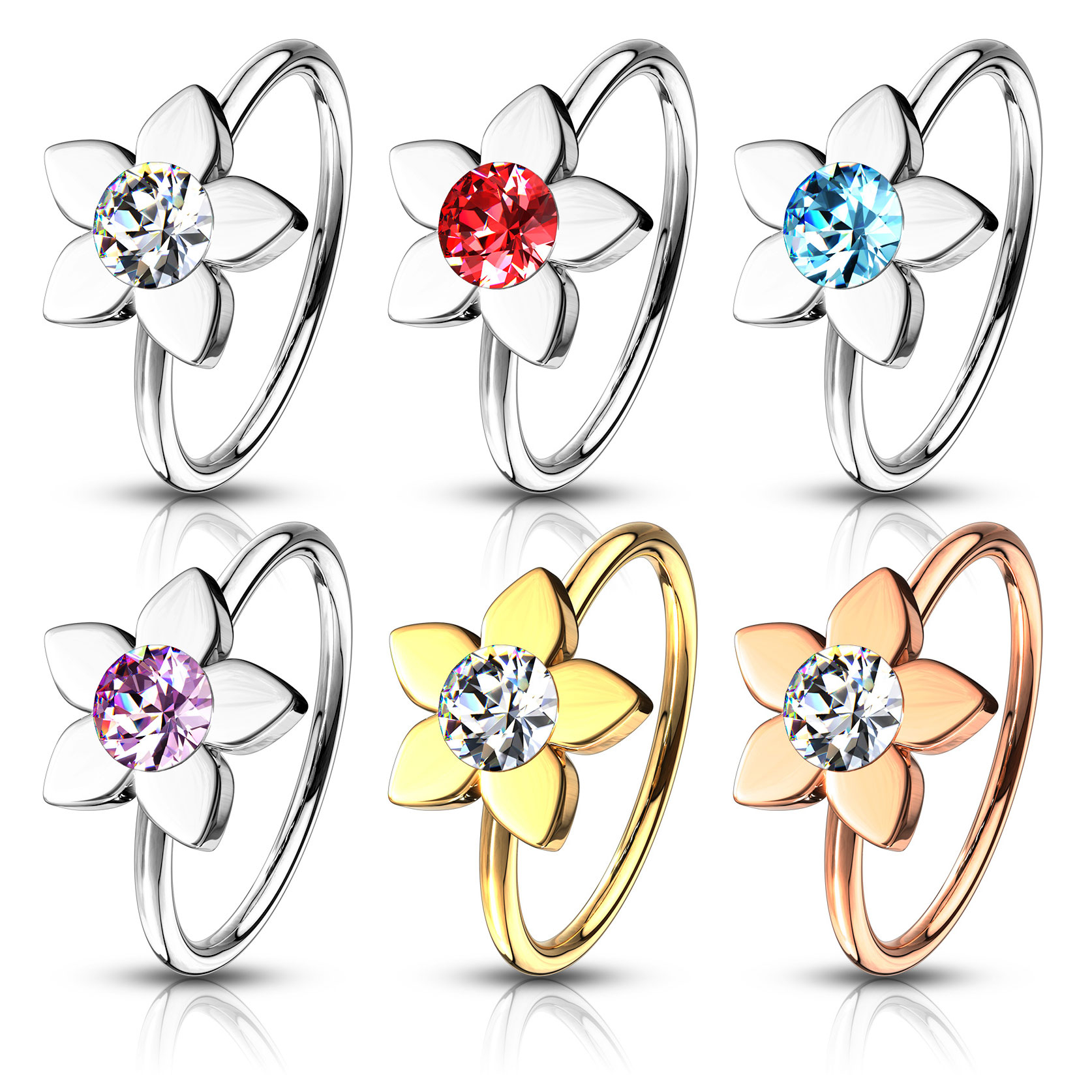 Seamless circular ring with lotus flower and central stone