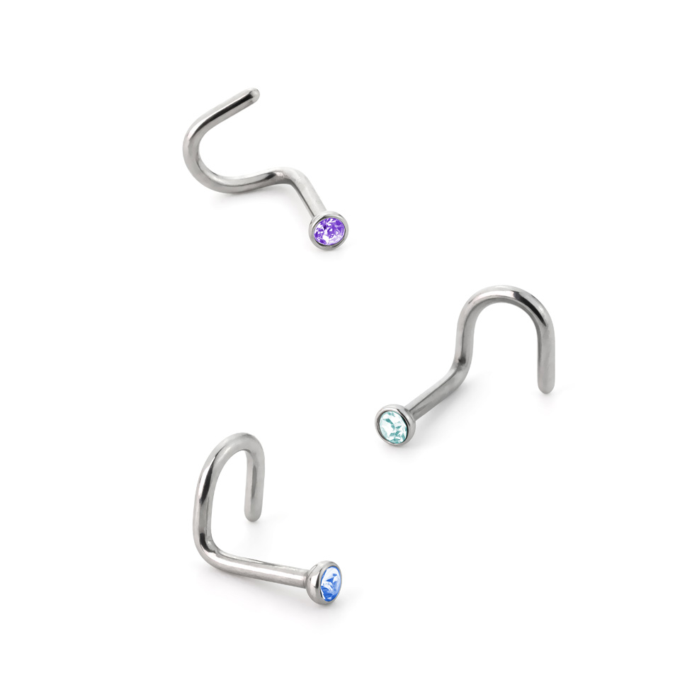 Nose screw made of surgical steel with different color stones