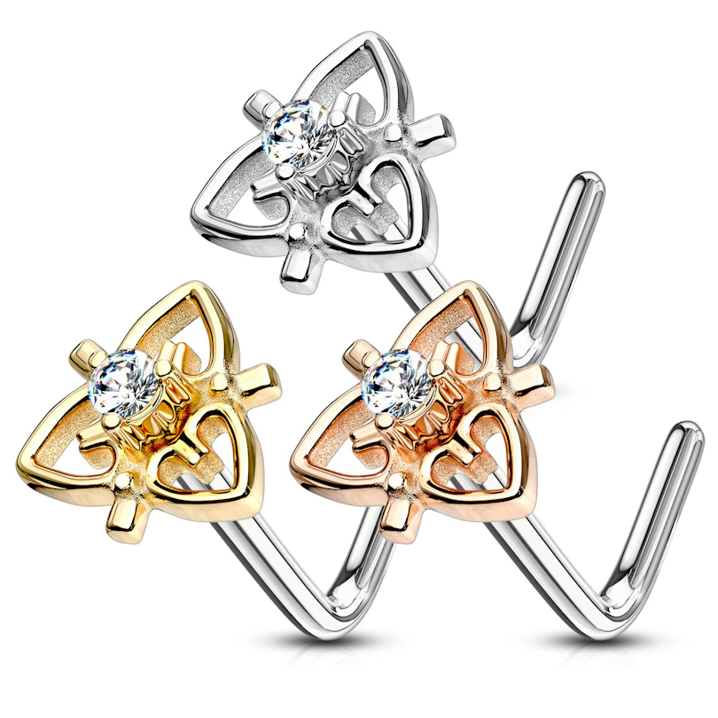 Nose ring with filigree heart and stone