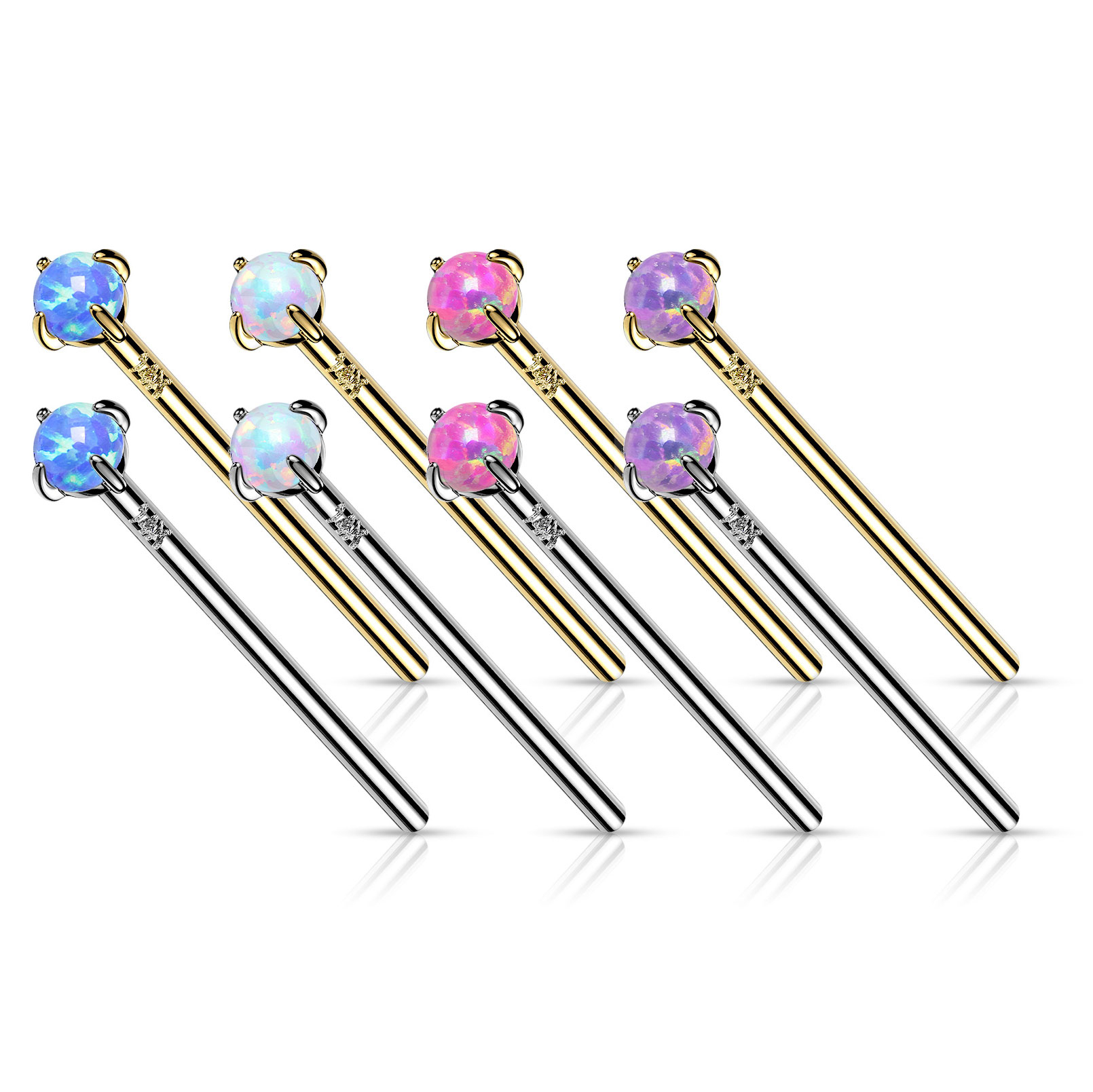 Fishtail nose stud made of 14k gold with opal stone