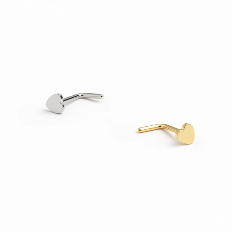 Titanium nose stud with heart