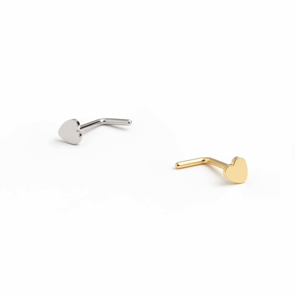 Titanium nose stud with heart