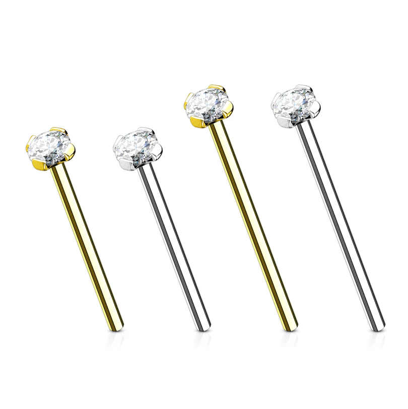 Fishtail nose stud made of 14k gold with gem