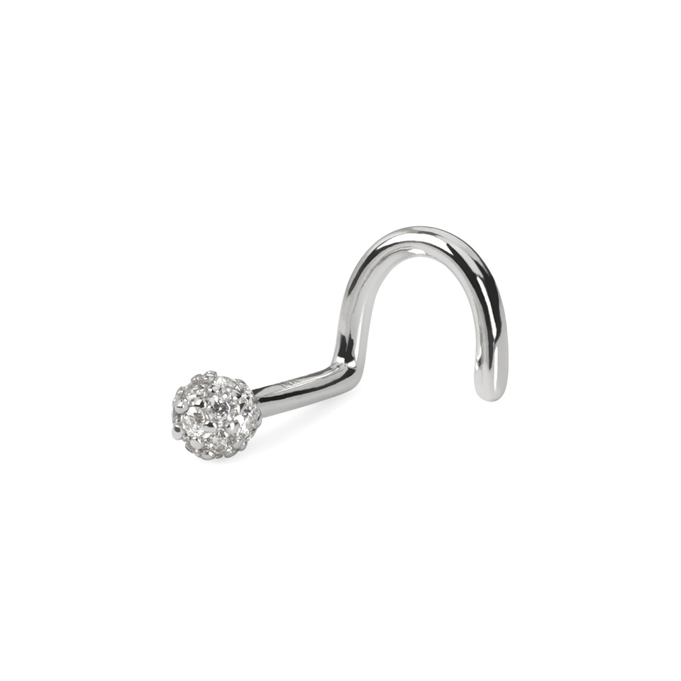 14K gold nose screw with pave set CZ stones