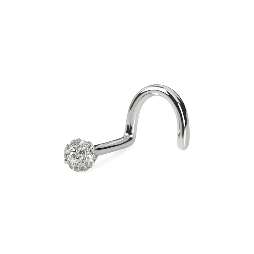 14K gold nose screw with pave set CZ stones