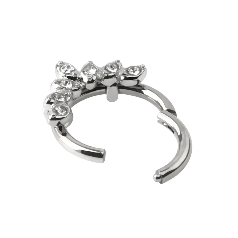 Hinged ring made of surgical steel with 7 CZ leaves
