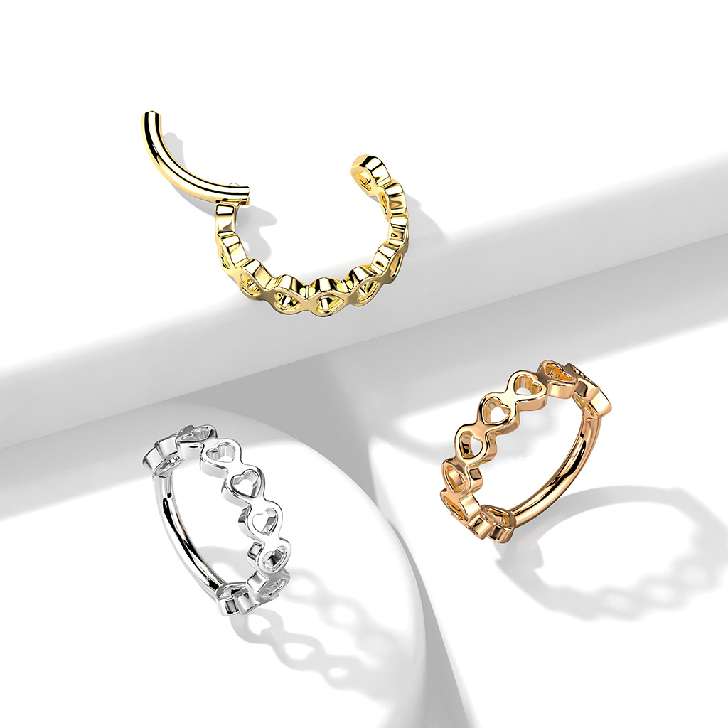 Hinged segment ring with side facing hearts