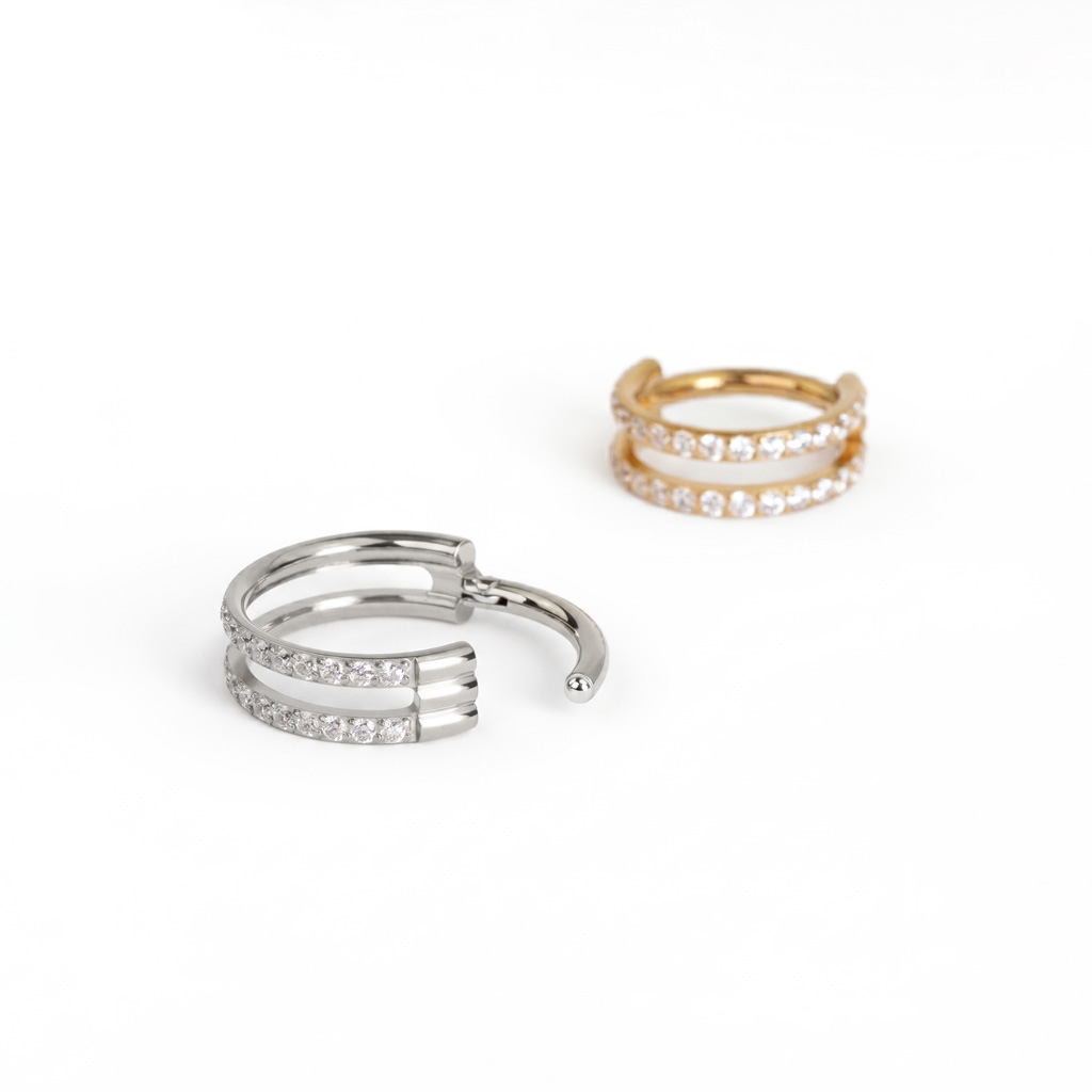 Titanium double ring with stones
