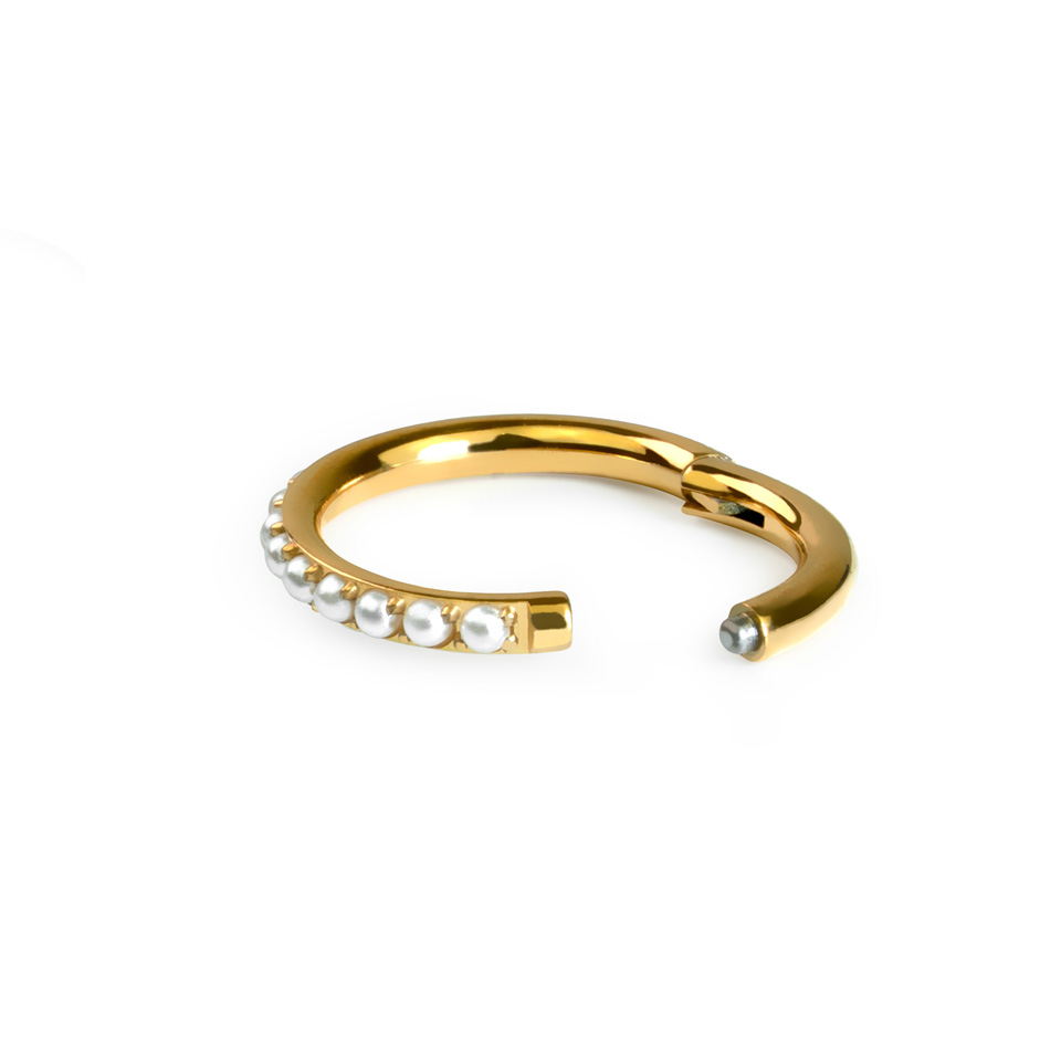 Titanium hinged ring with pave pearls