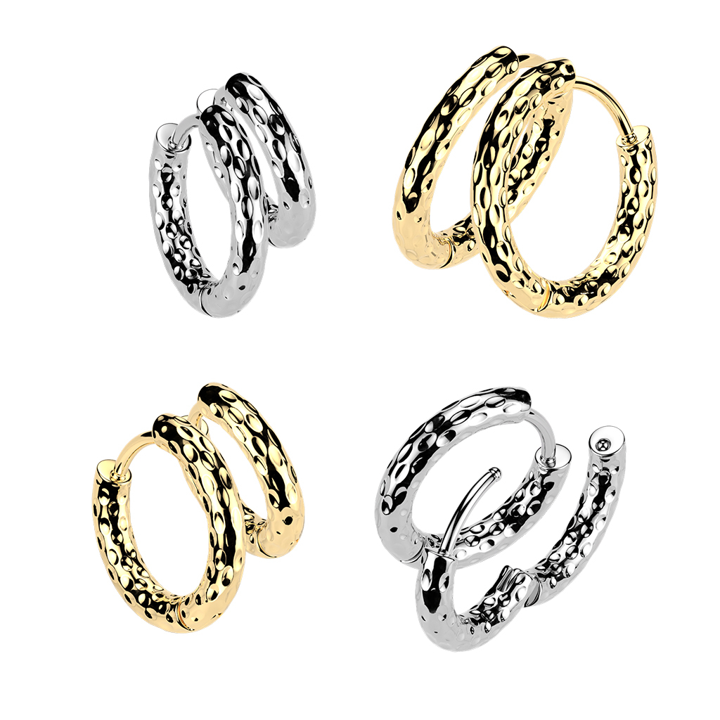 Pair of hammered hoop huggy earrings