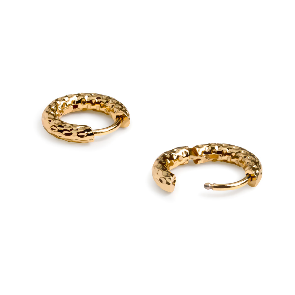 Pair of hammered hoop huggy earrings