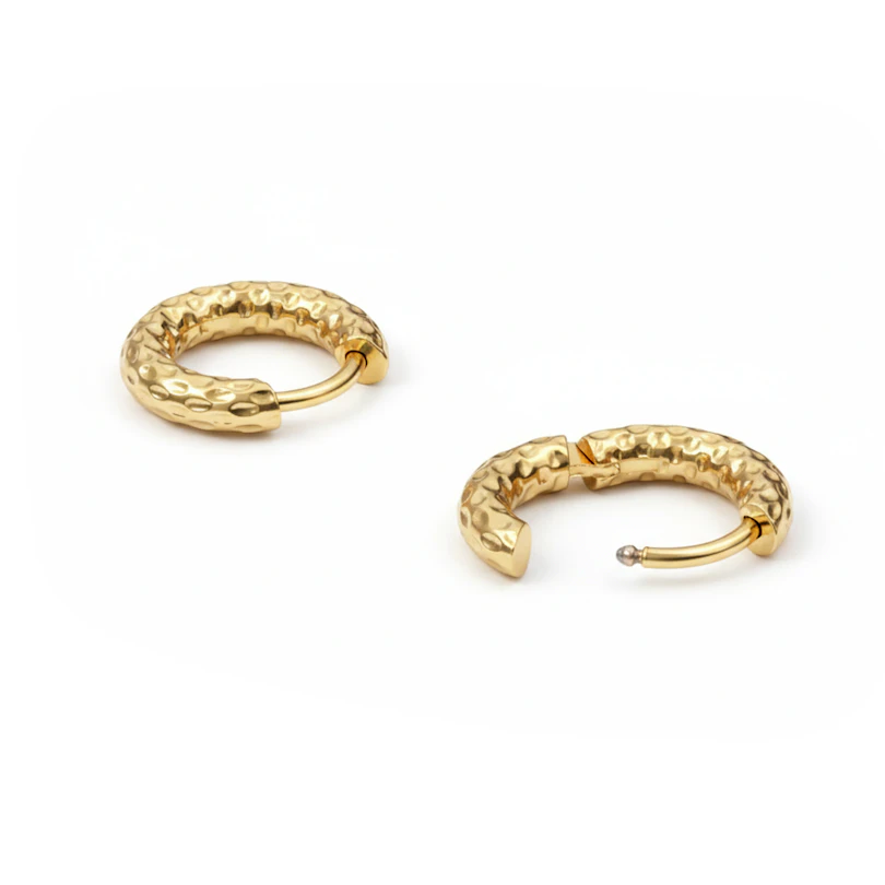 Pair of hammered hoop huggy earrings