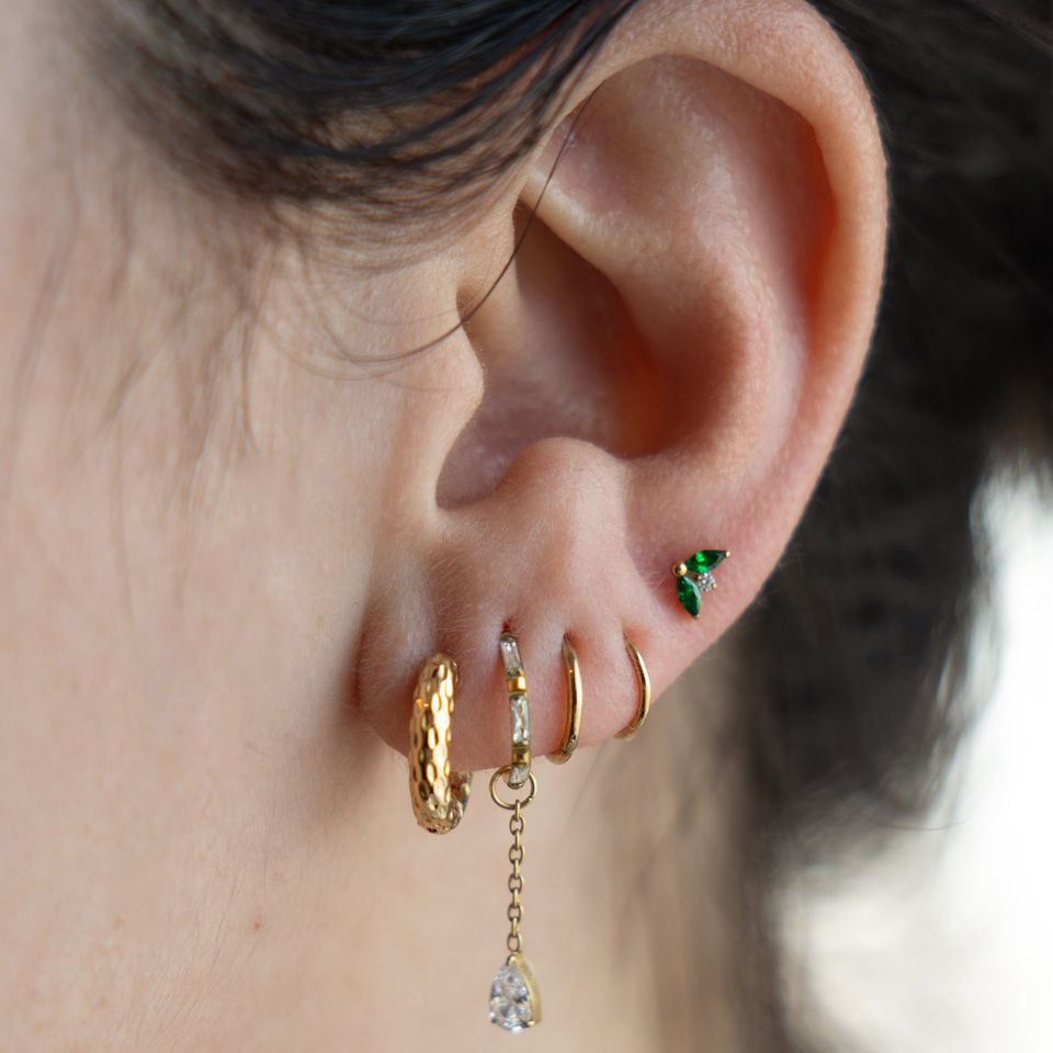 Pair of hammered hoop huggy earrings