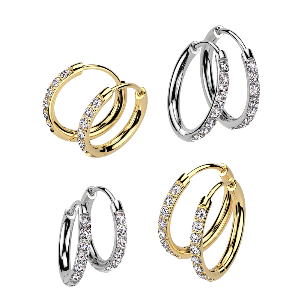 Pair of surgical steel huggie hoops with gemstones