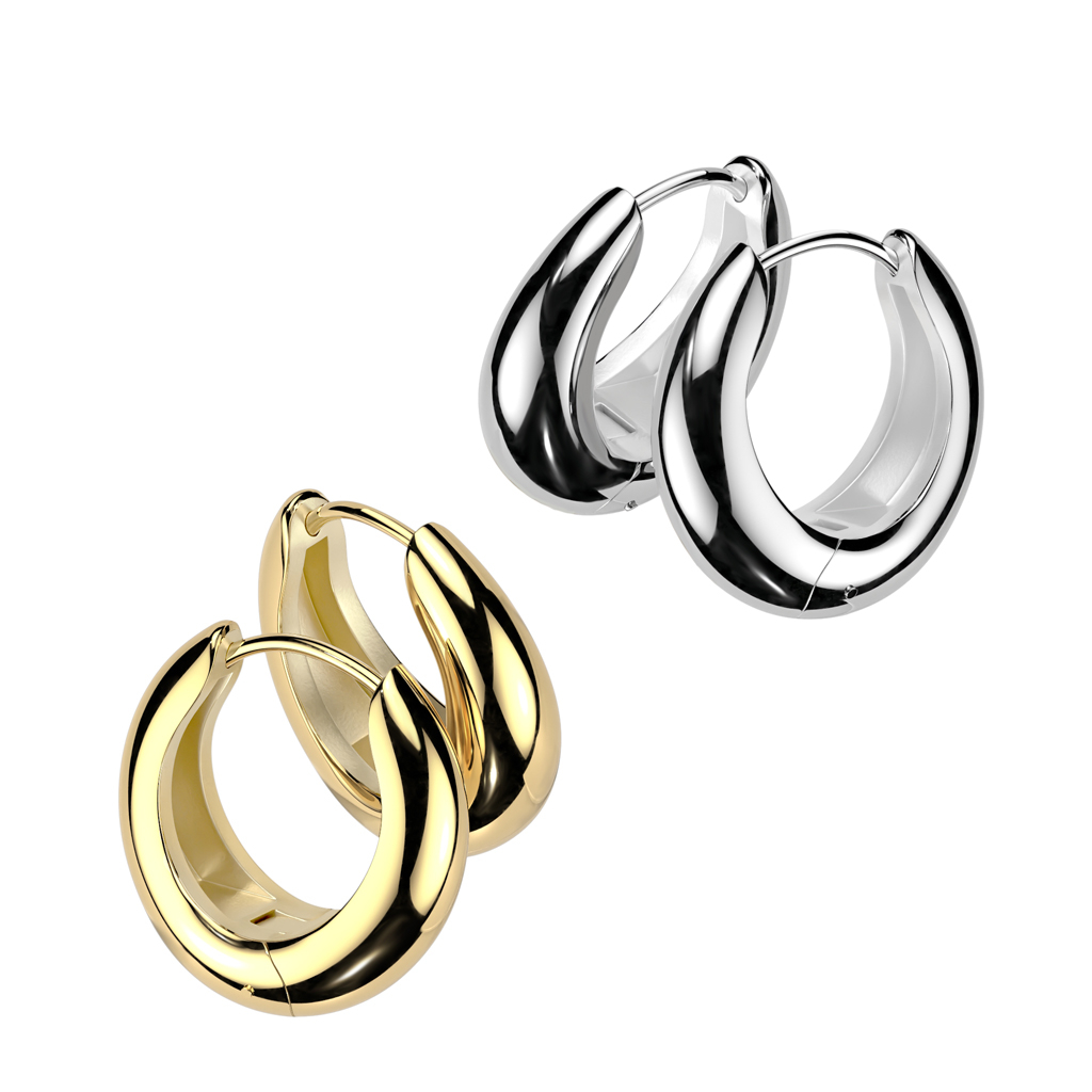 Pair of mirror polished wide hinged hoops