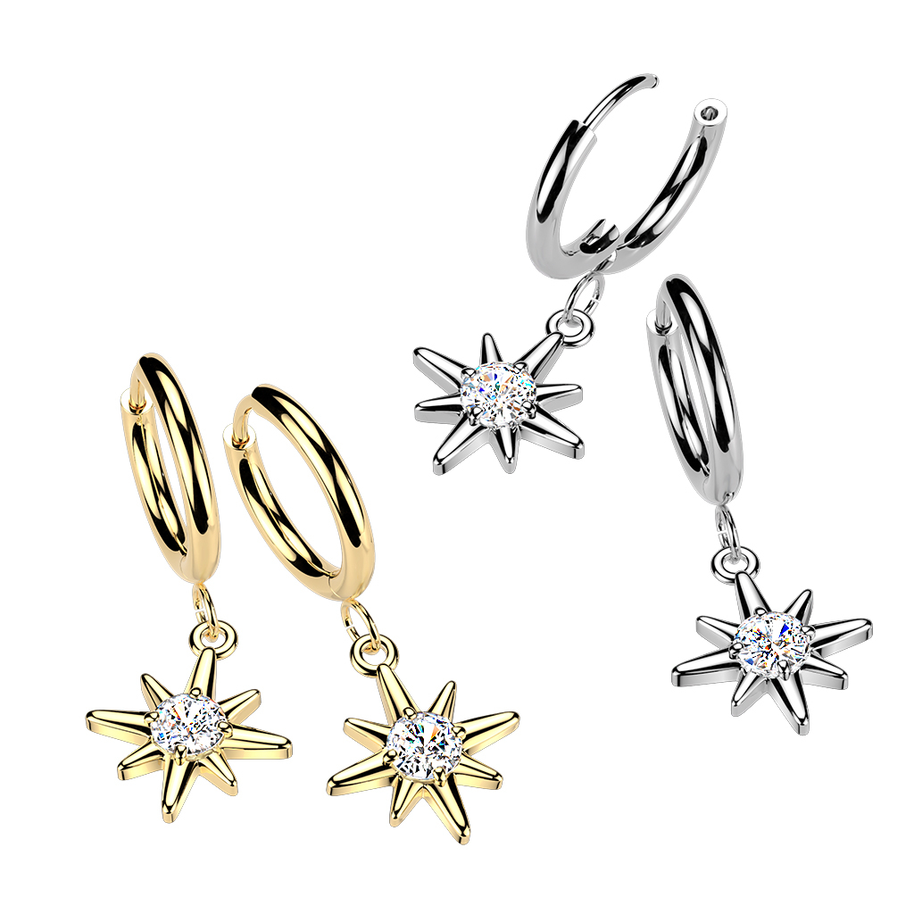 Pair of huggies with sunburst dangle