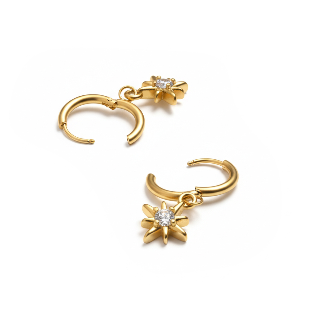 Pair of huggies with sunburst dangle