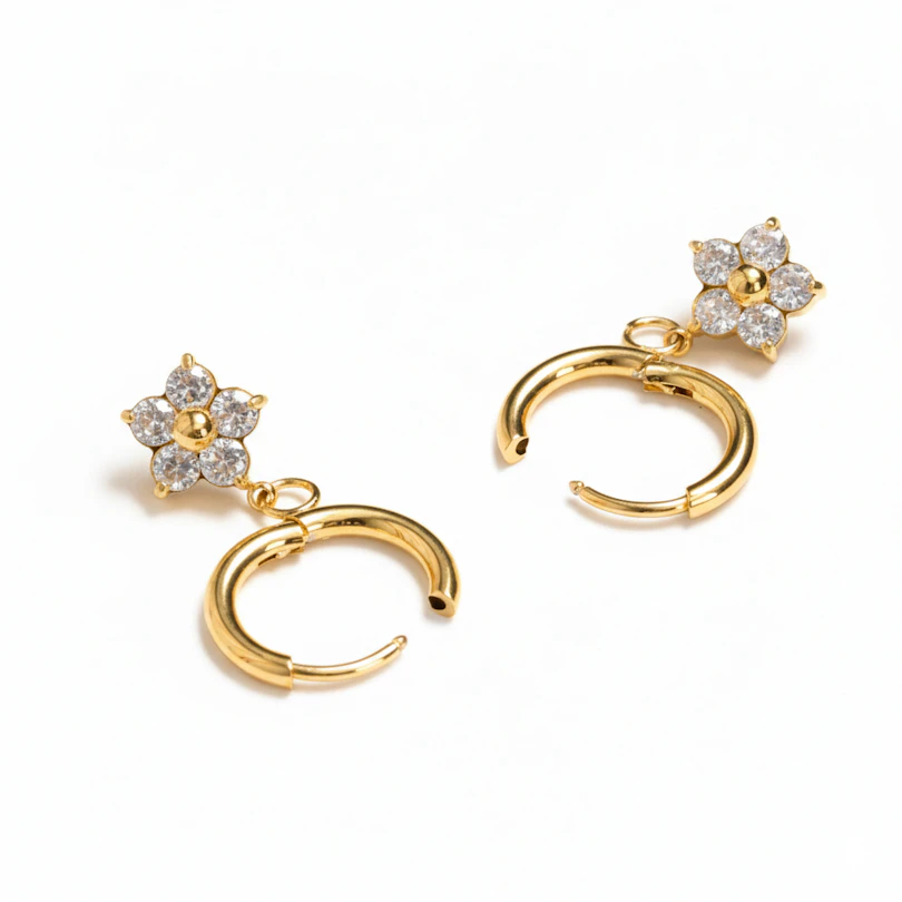 Pair of hoops with flower dangle