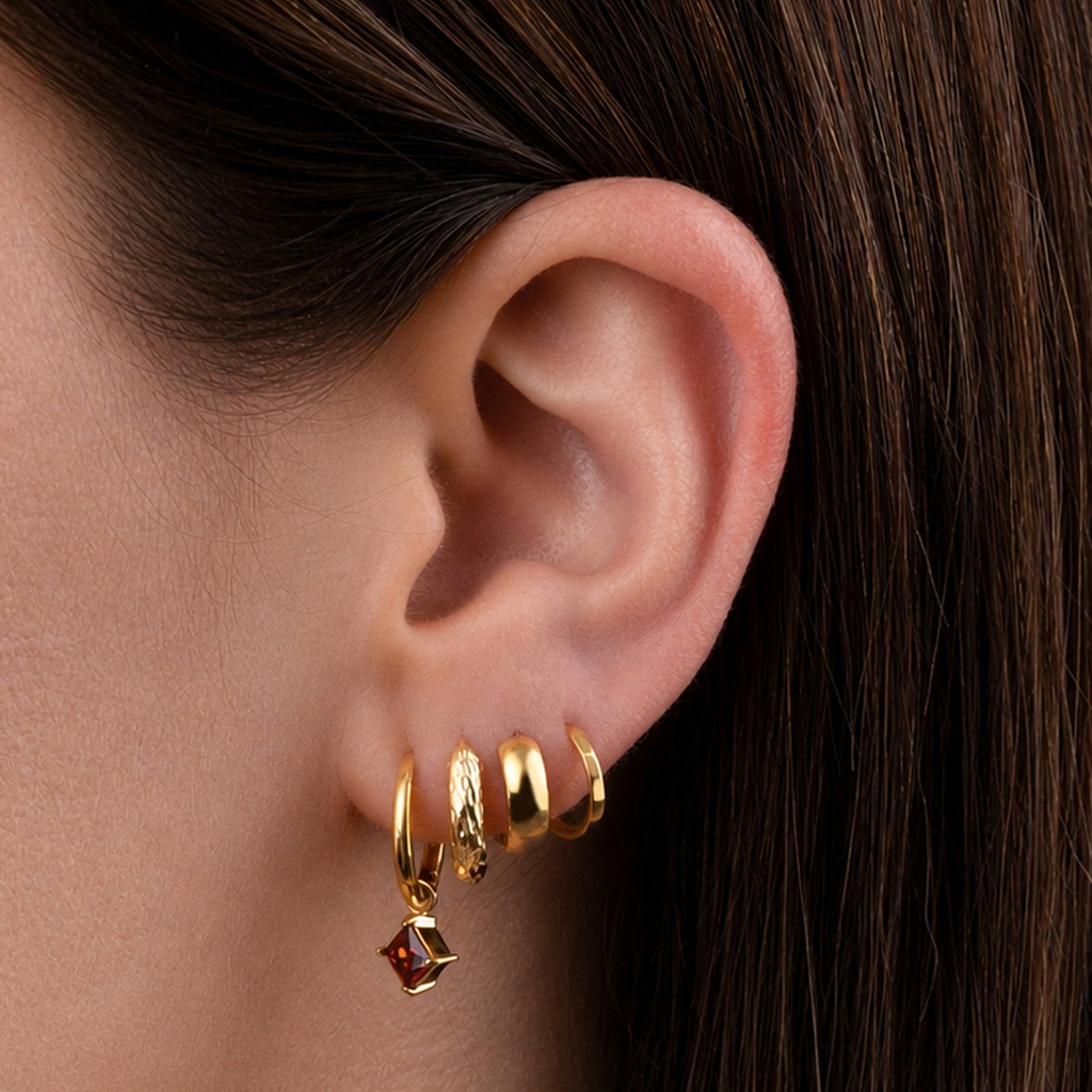 Pair of hoops with square gem charm