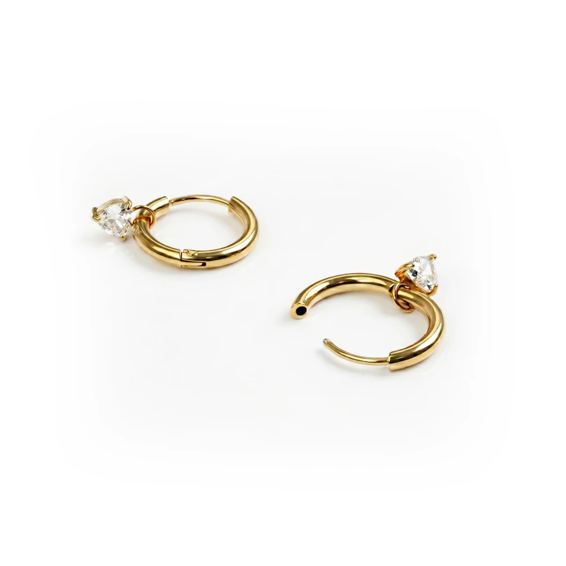 Pair of hoops with heart gem charm