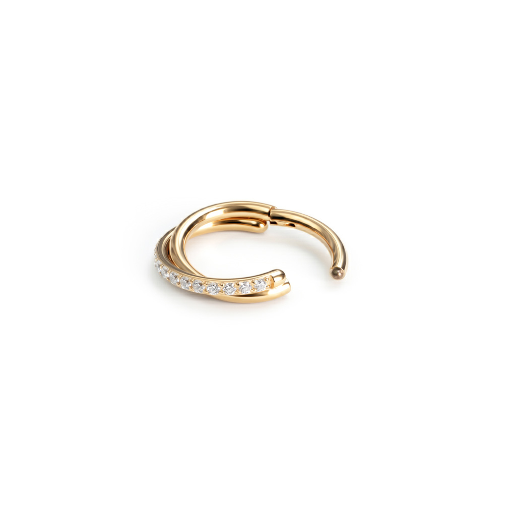 Cross over titanium ring with cubic zirconia gems