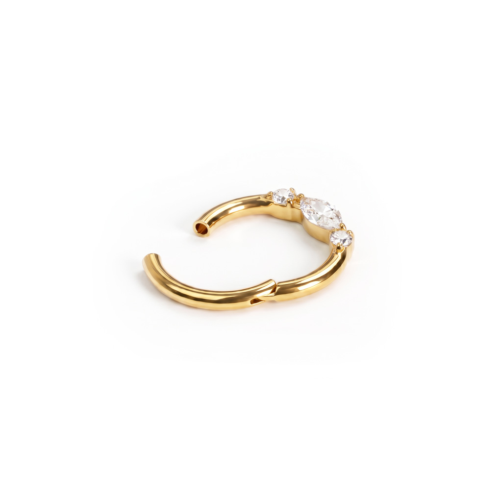 Delicate forward facing titanium ring with trio of stones