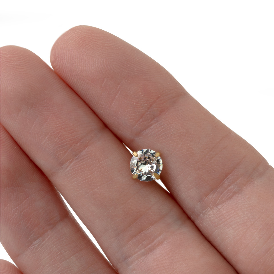 Tongue barbell with prong set round stone